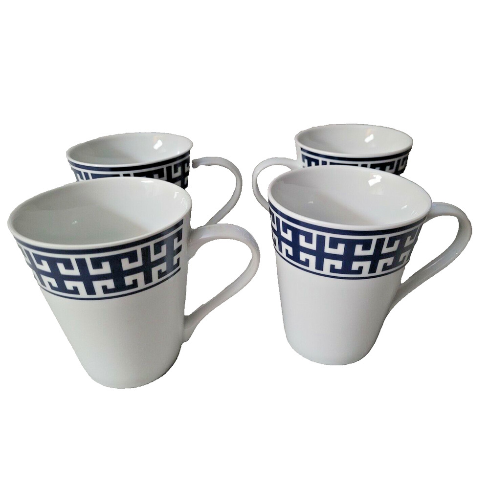 Set 4 Colin Cowie Greek Key Design Black White Coffee Mugs T Design Cups